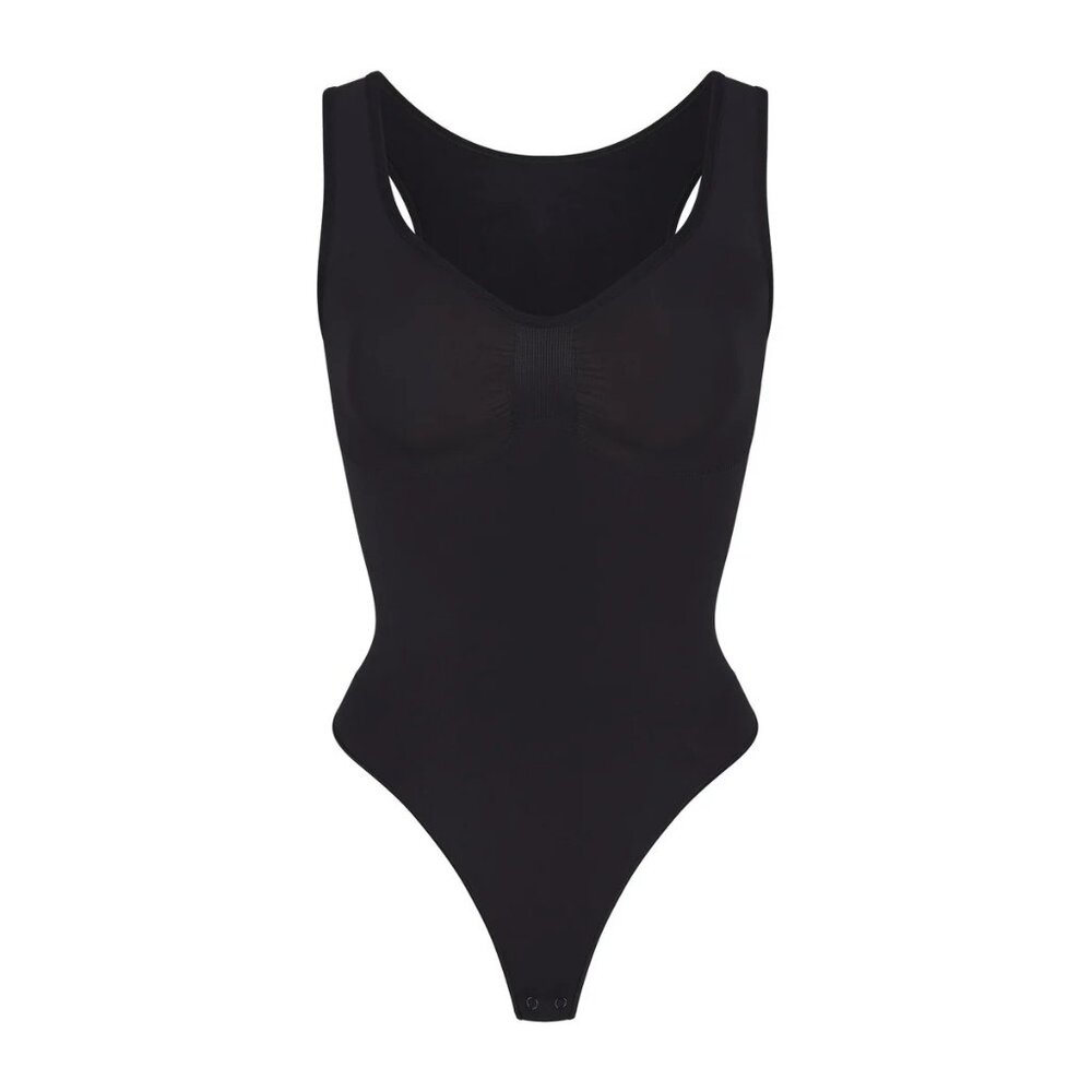 SKIMS "Scoop Neck Thong Bodysuit", new, black and size M